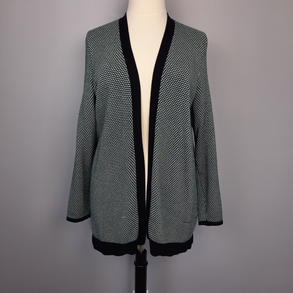 Croft & Barrow Green Black and White Long Length Open Front Cardigan size 1X